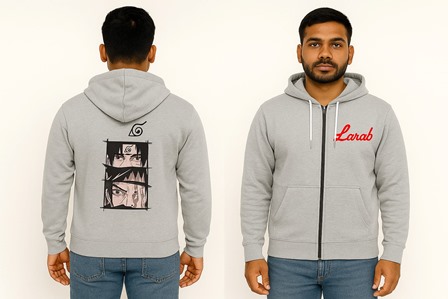 LAREB ZIPPER HOODIES FRNT & BCK  PUF PRINT  M