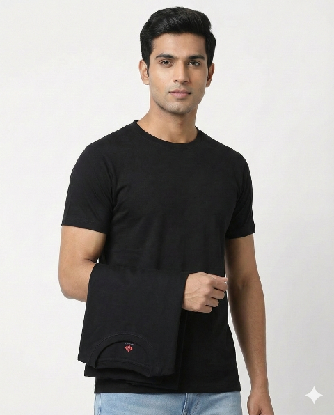 T SHIRT R/H/S  BLACK FINE COTTON MLXL2XL