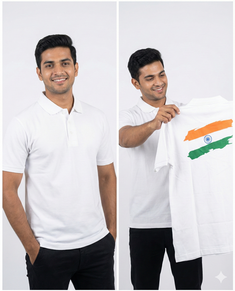 SURPUS PLAIN POLO WHITE FLAG PRNT M/L/XL/2X