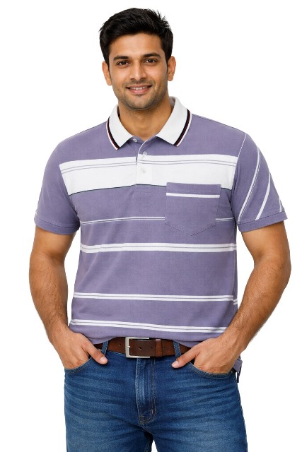 POLO COLLAR H/S STRIPS XXL POCKET