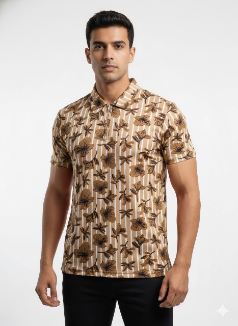 POLO T SHIRT H/S PRINTED ZIP JTEX MLXL