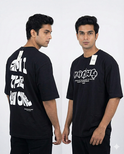 LAREB OVER SIZED DOWN SHOLDER COTTON PRNT TEES MLXL