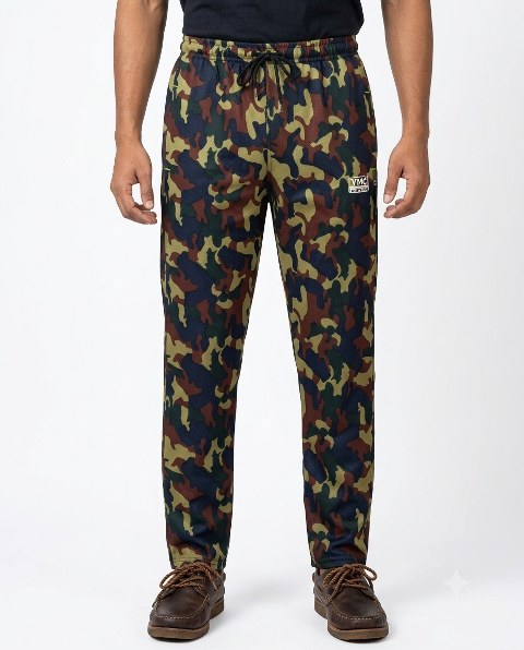 TRACK PANT MILITARY PRNT ILASTIC ZIP PKT