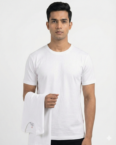 T SHIRT R/H/S  HALF WHITE FINE COTTON MLXL2XL