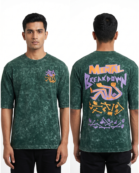TEES DOWN SHOULDER MIX PRNT ACID WASH  LXLXXL3XL