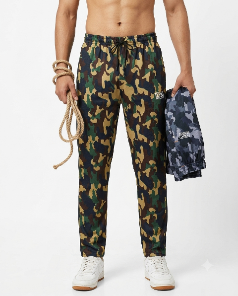 TRACK PANT MILITARY PRNT ILASTIC ZIP PKT