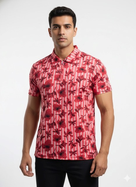 POLO T SHIRT H/S PRINTED ZIP JTEX MLXL