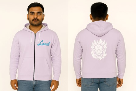 LAREB ZIPPER HOODIES FRNT & BCK  PUF PRINT  M