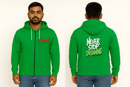 LAREB ZIPPER HOODIES FRNT & BCK  PUF PRINT  M