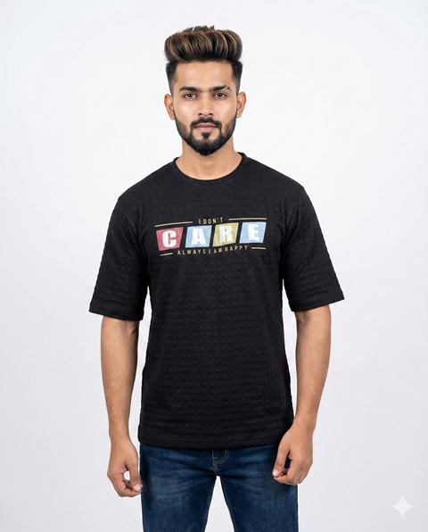 T SHIRT R/H/S DOWN SHOLDER CARE PRNT JAQ MLXL